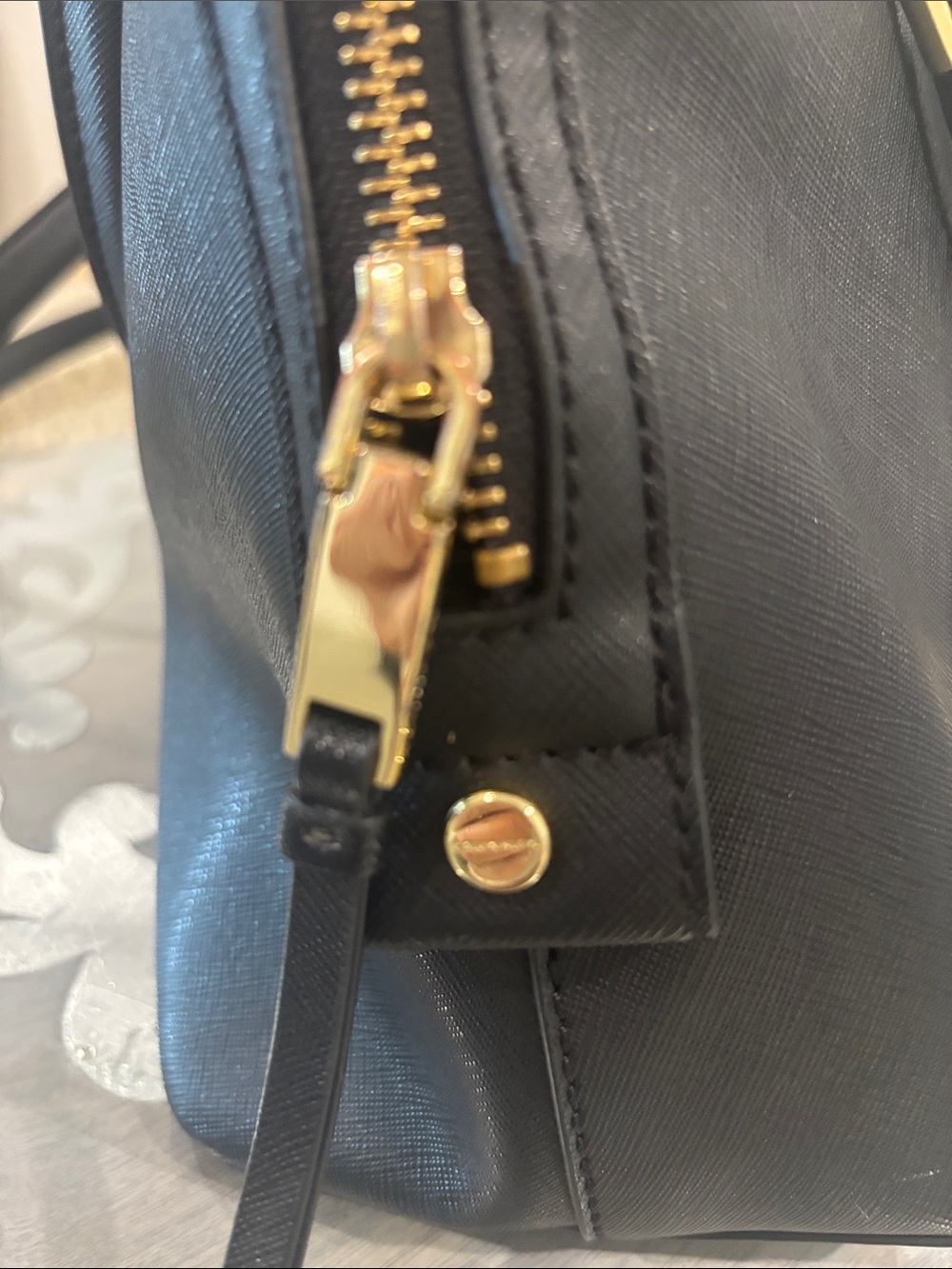 Calvin Klein Black Leather Dome Satchel with Gold Hardware - Picture 11 of 13